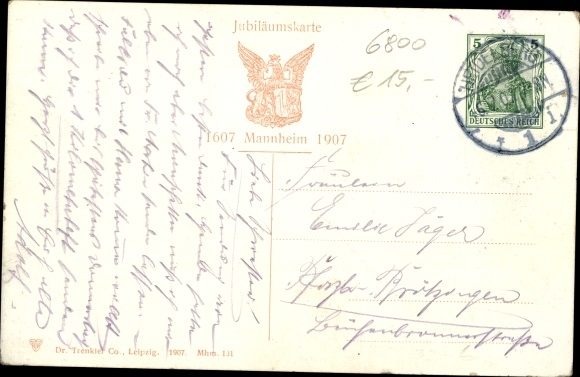 KP pocztowa Mannheim, 300-lecie miasta w 1907 r., elektor Friedrich, elektor Karl Theodor
