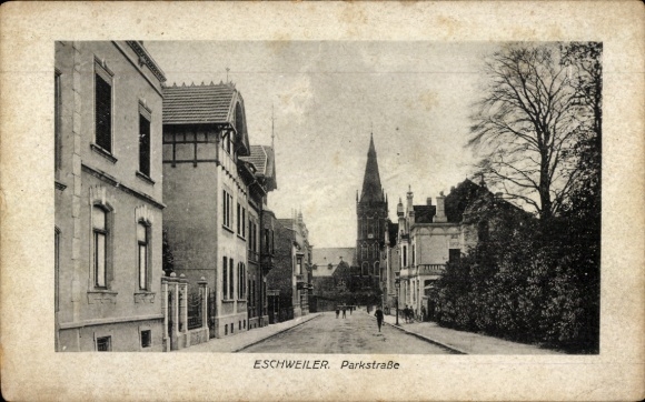 Postcard Eschweiler North Rhine Westphalia, view to the church over Parkstraße
