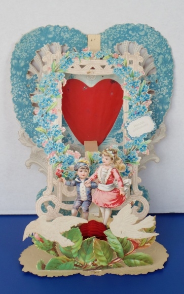Backdrop card 3D wafer standee, congratulations, children, heart of forget-me-nots, doves