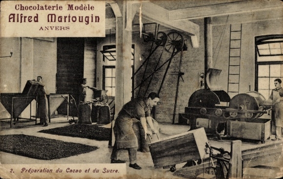 Postcard Anvers Antwerp Flanders, Chocolaterie Alfred Martougin, Preparation du Cacao