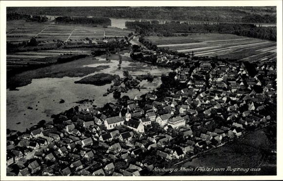 Postcard Neuburg am Rhein Pfalz, aerial photograph