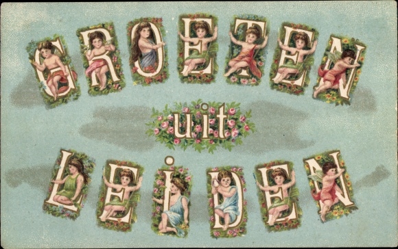 Letters Postcard Leiden South Holland Netherlands, Greetings from Leiden, Children in Letters