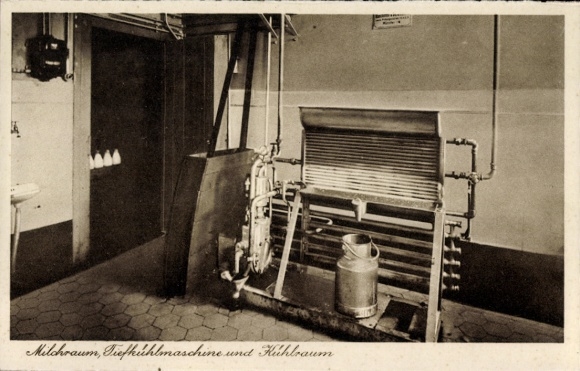 Postcard Rünthe Bergkamen in Westphalia, milk room, freezer