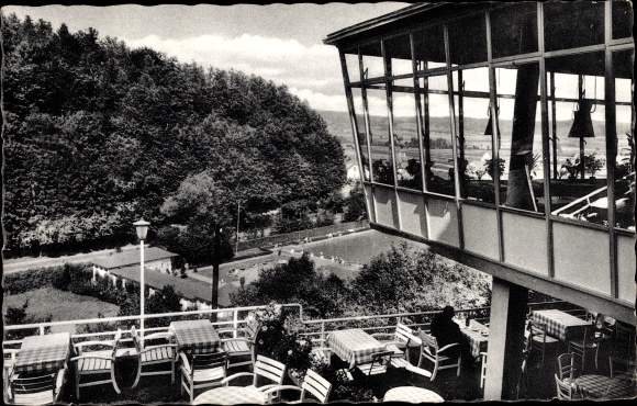 Postcard Bad Driburg in Westphalia, Café Falkenhöhe, swimming pool, terrace