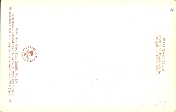Postcard actor Will Quadflieg, leading role in Don't Forget Love, portrait, autograph