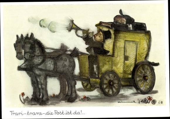 Artist Postcard Hummel, Berta, Trari trara, the mail is here, stagecoach, No. 5549