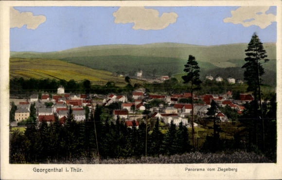 Ak Georgenthal in Thüringen, Panoramaansicht, ländliche Landschaft, Häuser mit roten Dächern
