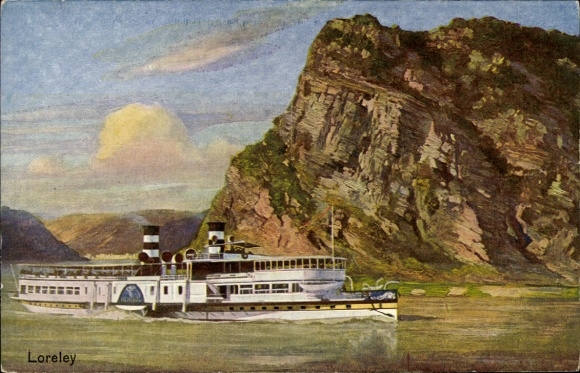 Ak Sankt Goarshausen am Rhein, Loreley, Salondampfer Barbarossa