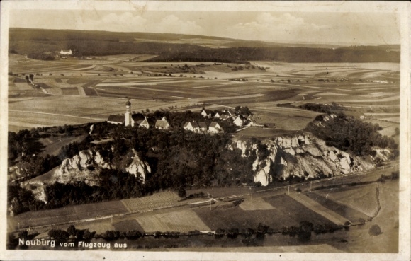 Postcard Neuburg an der Donau Upper Bavaria, aerial photograph, landscape, fields, buildings