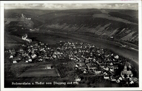 Postcard Haßmersheim in Baden Württemberg, aerial photograph