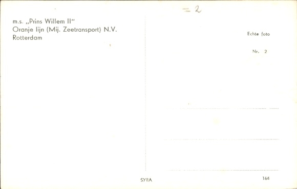 Akschip MS Prins Willem II, rederij Oranje Lijn