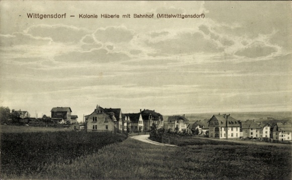 Postcard Wittgensdorf Kreischa near Dresden, landscape with houses, Häberle colony, train station