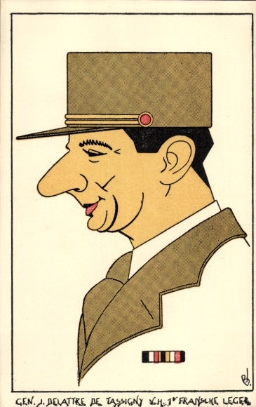 Artist Postcard General Jean de Lattre de Tassigny, caricature