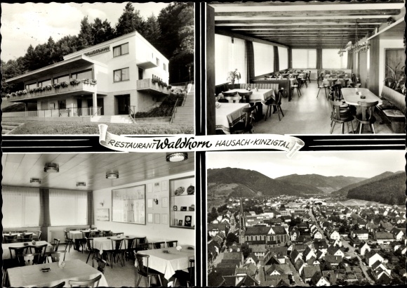 Ak Hausach im Schwarzwald, Restaurant Waldhorn, Innen- und Außenansicht, Panorama