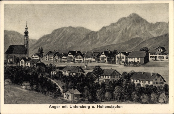Artist PC Anger Berchtesgadener Land, view of the place with Untersberg and Hohenstaufen