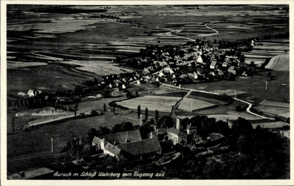 Postcard Aurach Fischbachau in Upper Bavaria, aerial view of Wahrberg Castle