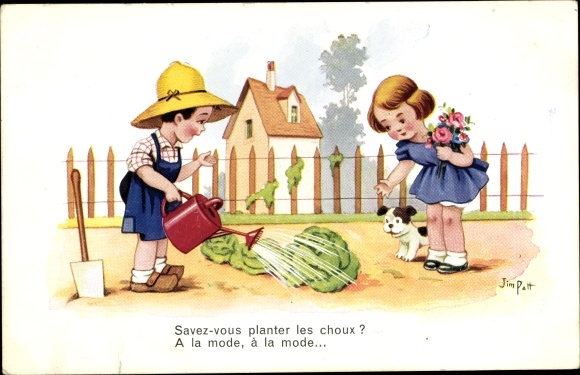 Artist PC Patt, Jim, gardener watering cabbage