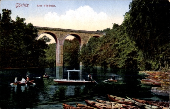 Postcard Görlitz in der Lausitz, rowing, viaduct