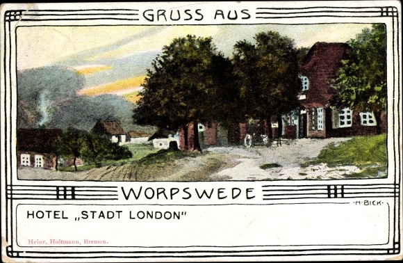 Artist Postcard Bick, Worpswede in Lower Saxony, Hotel Stadt London