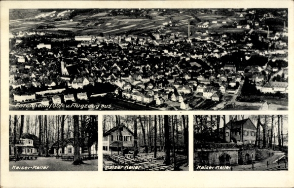 Postcard Forchheim in Upper Franconia Bavaria, aerial photograph, Kaiser-Keller