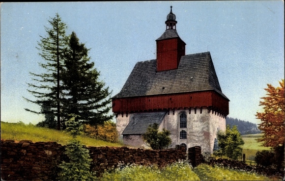 Postcard Großrückerswalde in the Ore Mountains, view of the church