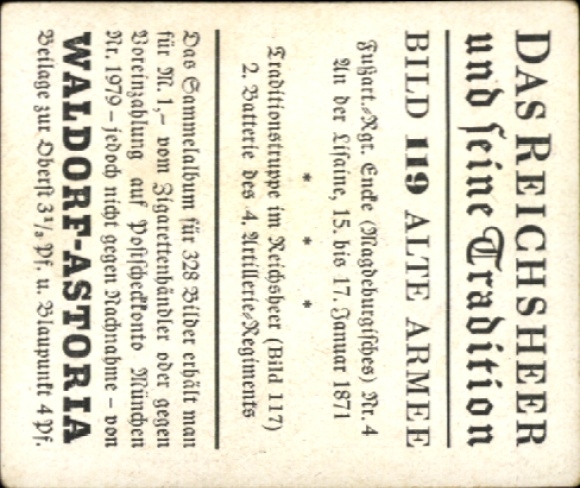 Collector's picture The Imperial Army and its tradition 119 Old army, foot style. Rgt. Encke Magdeb. No. 4, 1871
