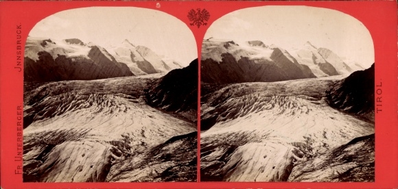 Stereo CdV Carinthia Austria, Pasterze Glacier, Grossglockner
