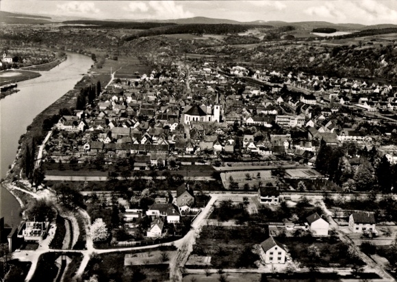 Postcard Kleinwallstadt in Lower Franconia, aerial photo