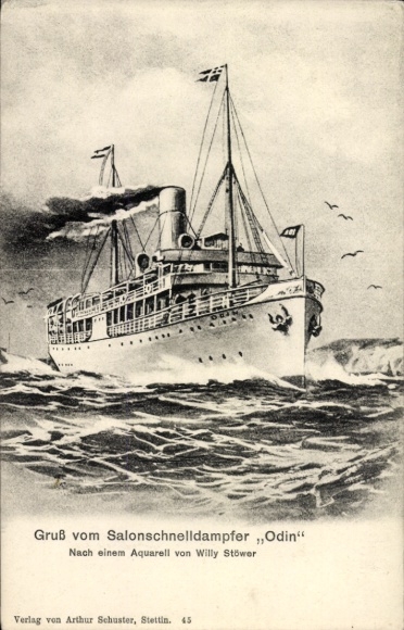 Artist Postcard Stöwer, W., Salon Express Steamer Odin, Braeunlich Stettin Shipping Company