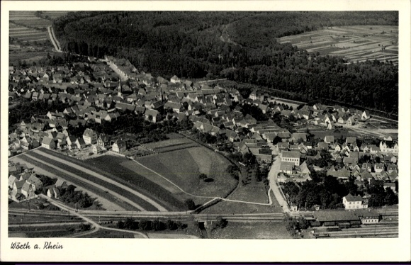 Ak Wörth am Rhein, Landschaftsaufnahme, Häuser, Felder, Wälder