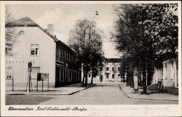 Postcard Werneuchen in the district of Barnim, Karl-Liebknecht-Straße, consumer food