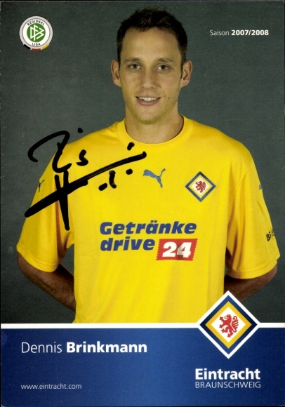 Autograph card footballer Dennis Brinkmann, Eintracht Braunschweig, autograph