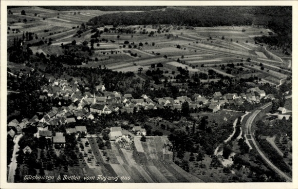 Postcard Gölshausen Bretten in Baden, aerial photograph