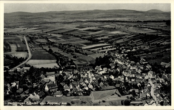 Postcard Gemmingen in Baden, aerial view of rural landscape, houses, fields