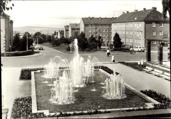 Postcard Reichenbach im Vogtland, view from the water tower to Leninstrasse, water feature