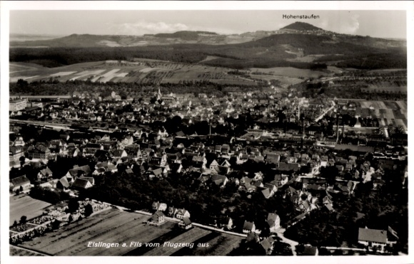 Postcard Eislingen an der Fils Württemberg, Elslingen a. Fils from the plane, Hohenstaufen
