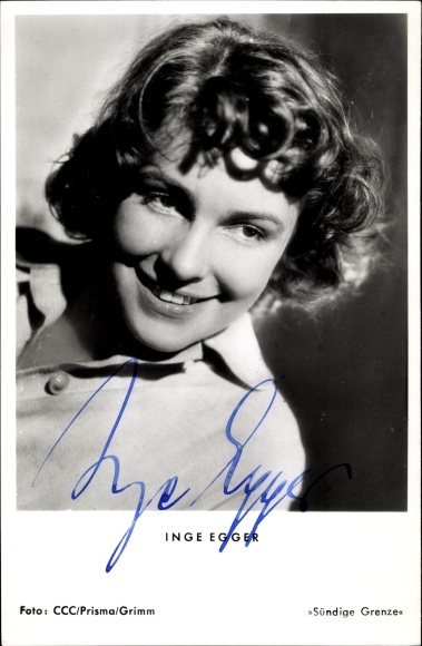 Postcard actress Inge Egger, Sinful Border, portrait, autograph