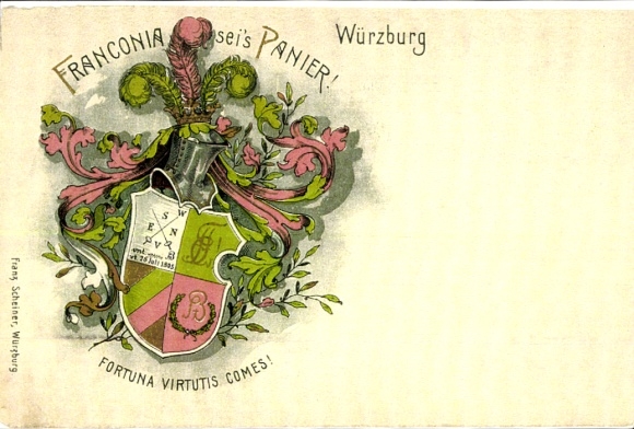 Studentika Postcard Würzburg, Corps Franconia, coat of arms