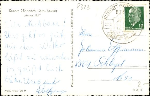 Postcard Gohrisch Saxon Switzerland, Annas Hof