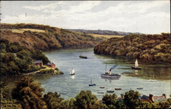 Kunstenaar Ak Quinton, Malpas Zuidwest-Engeland, Malpas Ferry on the Fall