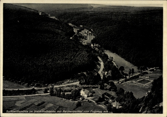 Postcard Waldenbuch in Württemberg, aerial photograph of Restaurant Burkhardtsmühle with Reichenbachtal