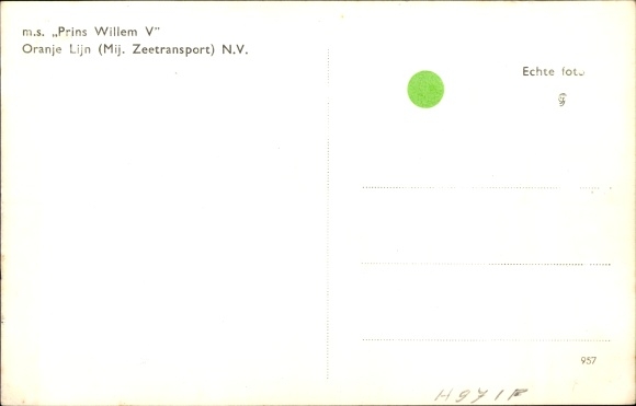 Ak MS Prins Willem V, Oranje Lijn, Mij. Zeetransport NV