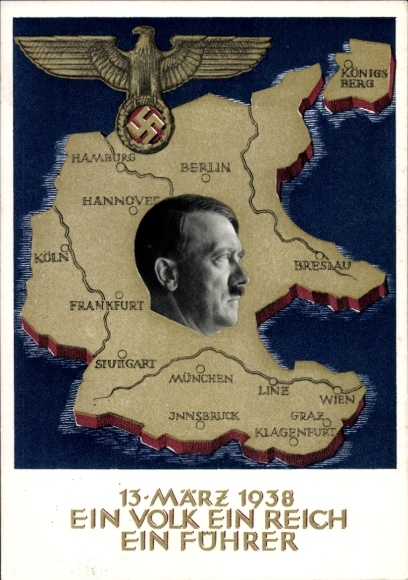 Postal stationery Postcard Klein, One People, One Reich, One Führer, Anschluss of Austria 1938, Greater Germany