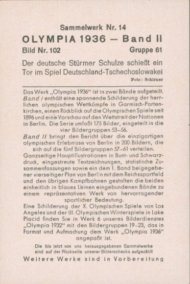 Collector's card Olympics 1936, water polo match Germany-Czechoslovakia