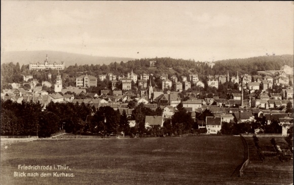 Postcard Friedrichroda in the Thuringian Forest, view to the spa house, city view, landscape, historical,