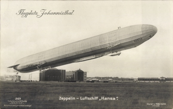 Ak Berlin Treptow Johannisthal, Flugplatz, Zeppelin Luftschiff LZ 13 Hansa, Sanke 267