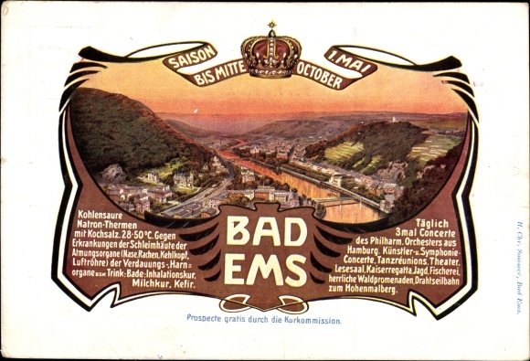 Passepartout Ak Bad Ems an der Lahn, Blick auf den Ort