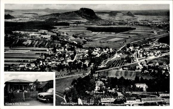 Ak Rielasingen in Baden, Kiosk v. Ed Enderes, Fliegeraufnahme