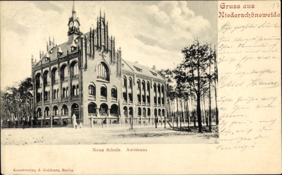 Postcard Berlin Treptow Niederschöneweide, New School, Office Building