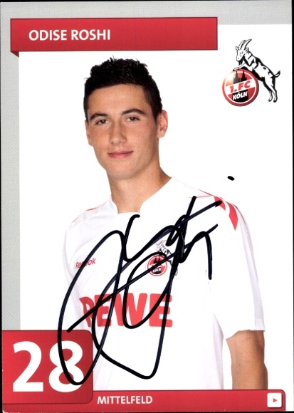 Autogrammkarte Fußballer Odise Roshi, 1. FC Köln, Autogramm